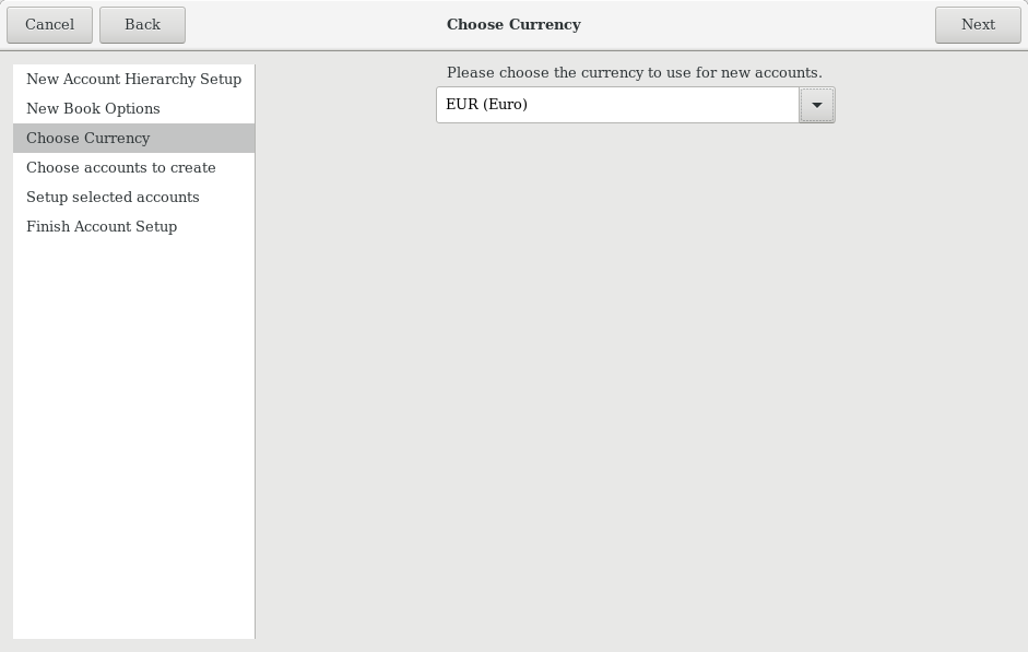 New Account Hierarchy Setup: Currency Selection