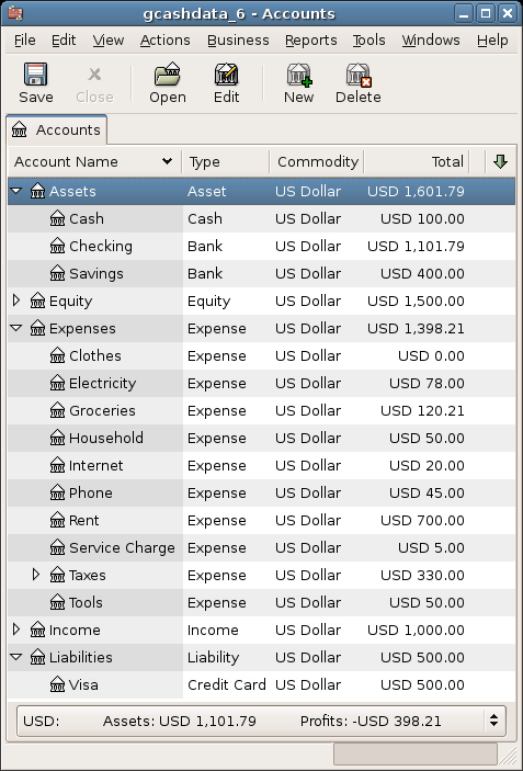 Starting account structure for tracking a credit card