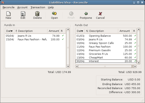 The Main Reconciliation Window With A Discrepancy